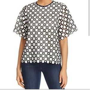 Tory Burch Gloria Geo-pattern Lace Top White and Black size 10 NEW WITH TAGS